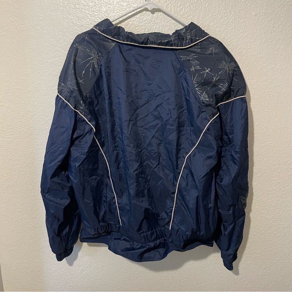 East West Vintage Navy Blue Nylon Windbreaker Jacket Silver Graphic Large - Picture 6 of 6